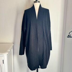 Caslon Open Front Long Shawl Cardigan Sweater Ribbed Sleeve, Drop Shoulder, L